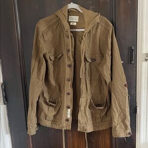 Lucky Brand Olive Green Linen Cotton Blend Army Military Jacket